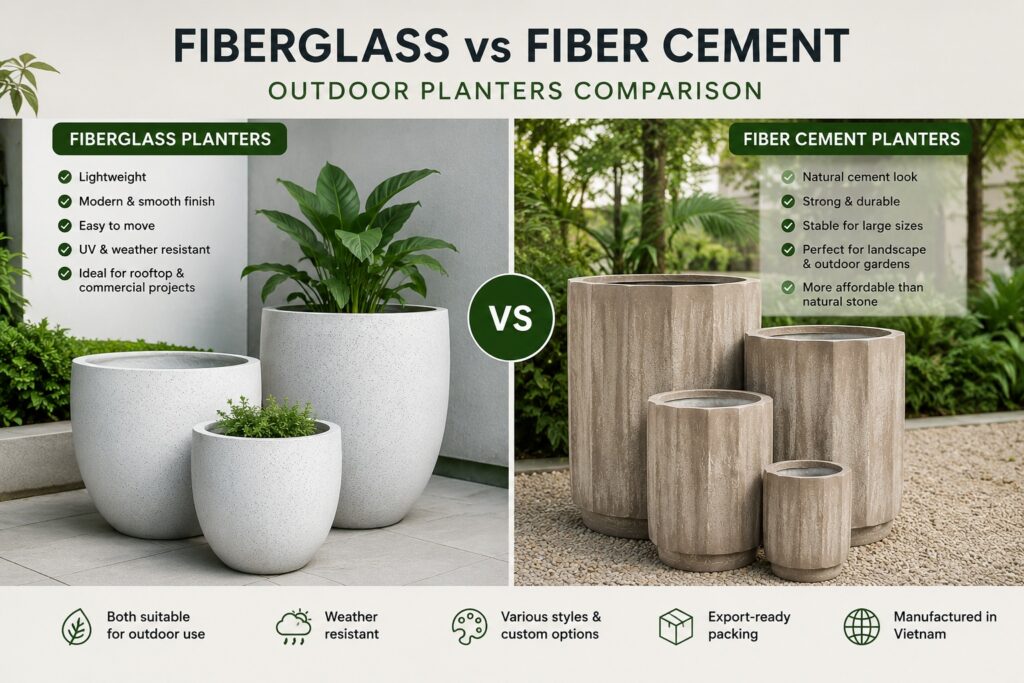 Fiberglass vs fiber cement outdoor planters