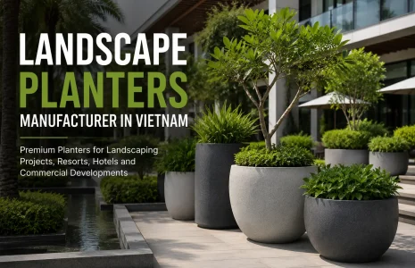 Landscape planters manufacturer in Vietnam supplying fiberglass and fiber cement planters for landscaping projects