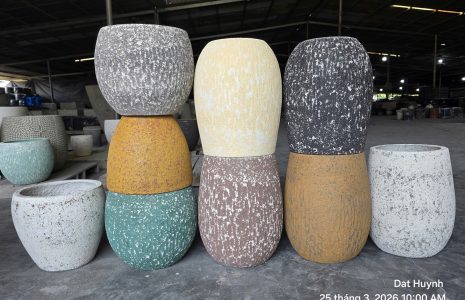 Lightweight fiber cement planters manufactured in Vietnam for commercial hospitality and landscape projects